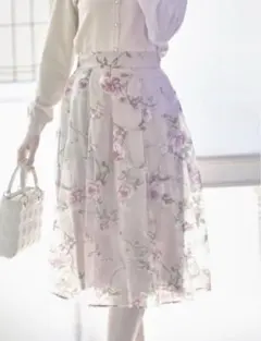 [toccocloset]フラワープリントオーガンジータックフレアスカート