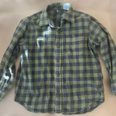 グリーン・ネイビー チェック柄 長袖シャツ 110cm