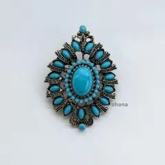 新品【E-778】ターコイズブルーカラーブローチ　ヴィンテージ調　レトロ風
