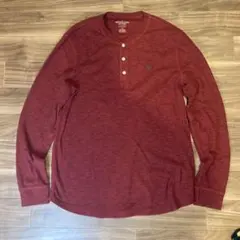 American Eagle バーガンディ ヘンリーネックカットソー