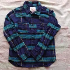 BREEZE キッズネイビーチェック柄長袖シャツ綿100 サイズ140