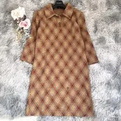 ROPE ワンピース　アーガイル チェック 襟付　ひざ丈 小顔効果 M 稀少