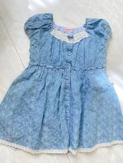 メゾピアノ　水色 刺繍入り 半袖ワンピース　140