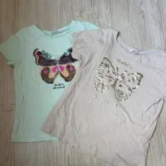 H&M ガールズ Tシャツ 2枚セット 蝶々モチーフ　130のサムネイル