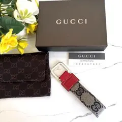 極美品⭐︎グッチ GUCCI⭐︎GGパターン キーホルダー レッド×グレー×ネイビー