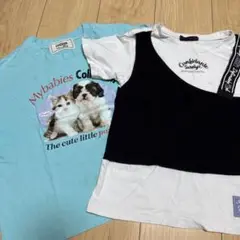 子供用Tシャツ 2枚セット 水色 猫 犬