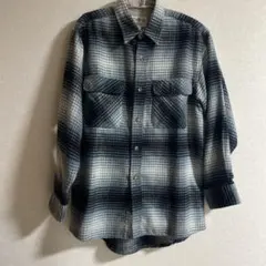90s ヘビーフランネルシャツ ヘビネル M グレー オンブレチェック