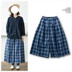 サニークラウズ インディゴチェックのキュロパン