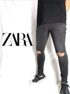 ZARA｜ニークラッシュブラックスキニーデニムEUR38 ジェギング好きにも