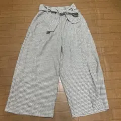 ドゥアルシーヴ　白黒チェック ワイドパンツ リボン付き