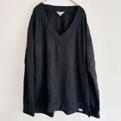 Vネック長袖Tシャツ L 黒 シンプル 無地 肌触り ソフト カジュアル 着痩せ