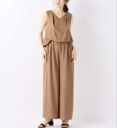 サンプリシテ リネンライクオールインワン ベージュ ウエストゴム　ゆったり