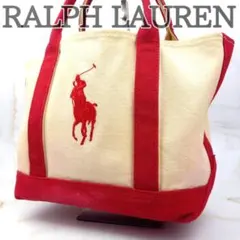 ラルフローレン ハンドバッグ ミニトートバッグ 赤 ビッグポニー 自立可