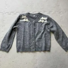 リボン装飾 グレー ニットカーディガン 110