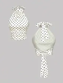 ホワイト・ドット・ノースリーブ・トップス クロップトップ