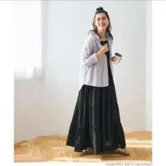coca キャミワンピース 黒 ティアード ロング丈