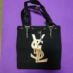 YSL ロゴ刺繍 黒 トートバッグ