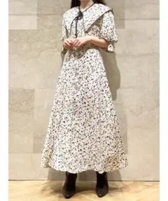 ビッグカラープリントワンピース セーラー 総柄 ウエスト紐 リボン snidel