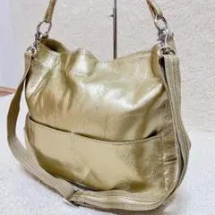 美品✨️HAMANO 濱野 2WAY レザー ショルダーバッグ 本革 A4可 金のサムネイル