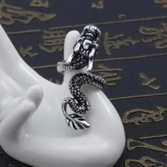 シルバー ドラゴン 龍 パンク レトロ 動物 リング ユニセックス C433-3