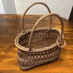 ブラウン 籐製 かごバッグ オーバル型