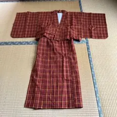 赤と黄色のチェック柄 着物 2部式にリフォーム