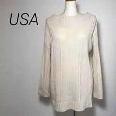 【アメリカ古着❗️】美品！ケーブル編み　肩出しニットセーター白ローゲージ立体編み