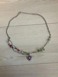 カラフルビーズ ハート型ネックレス