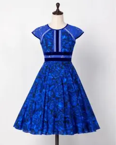 Tadashi Shoji ブルーローズ柄 半袖ワンピース サイズ 0のサムネイル