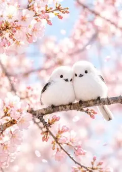 桜とシマエナガのつがい - メルカリ
