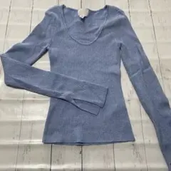 H&M リブ編み ライトブルー 長袖ニット 袖スリット　春　着回し　534
