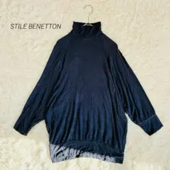 スタイルベネトン タートルネック ニット チュニック オーバーサイズ ネイビー