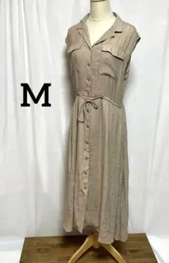 Mサイズ ベージュ ノースリーブ シャツワンピース