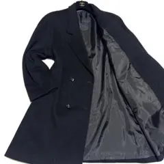 【美品】タグ付き ウール90% Ａライン ダブルブレスト ロングコート ブラック