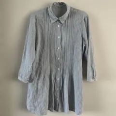 NONNONストライプ 五分袖 チュニックシャツ