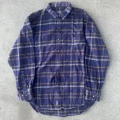 緑タグ　80s UNIQLO ネイビー・ブラウン チェック柄 ネルシャツ