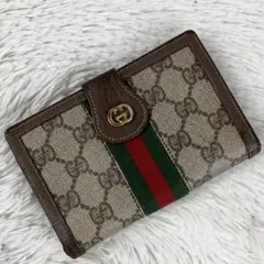 美品 OLD GUCCI PVC 長財布 シェリーライン インターロッキング 茶