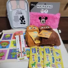 Disney merchandise: hairband, pocket towel, drawstring bag, ear pick, square pouch