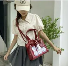 新品　レッド 痛バッグ ミニトート ショルダーバッグ 推し活 ハート クロコ風