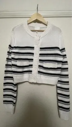 ストライプ クロップドニットカーディガン