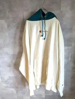 チャンピオン　リバースウィーブ　パーカー　ホワイト　グリーン　00s