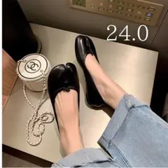 足袋シューズ レディース パンプス 履き心地 厚手 ブラック ローヒール 24