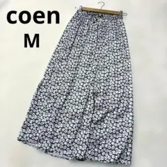 coen コーエン 花柄ロングスカート ウエストゴム 春夏 総柄 M ブラック