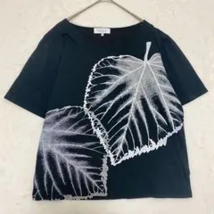 半袖シャツ◆カットソー/リーフ柄 クルーネック サイドスリット ビックプリント