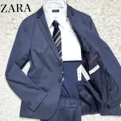 未使用級　ZARA ネイビー デニム風 トラベル スーツ セット　ストレッチのサムネイル