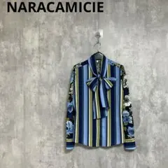 NARACAMCIE イタリア製 総柄 シアー 袖 リボン ブラウス ブラック 