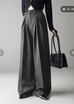 ミームセレクト　ダブルタックヘビーワイドスラックスパンツ　グレー　Sサイズ　韓国