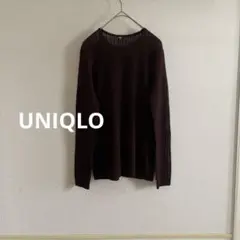美品　UNIQLO メッシュクルーネックニット　ブラウン　サイズMのサムネイル