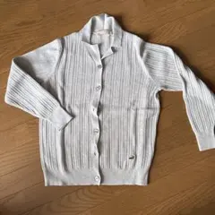 CROCODILE ライトグレー 長袖カーディガン リブ編み 縦線 ストライプ