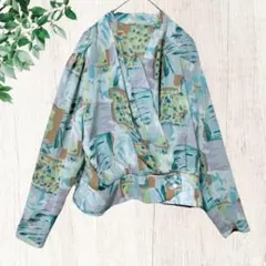 【13BR】ジャケット/デザイン/マーブル柄/上着/爽やか/長袖/ライトブルー